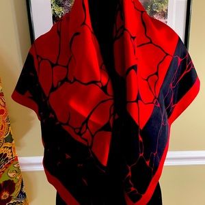 35” x 35” Carlisle Silk Scarf. Red and Black.